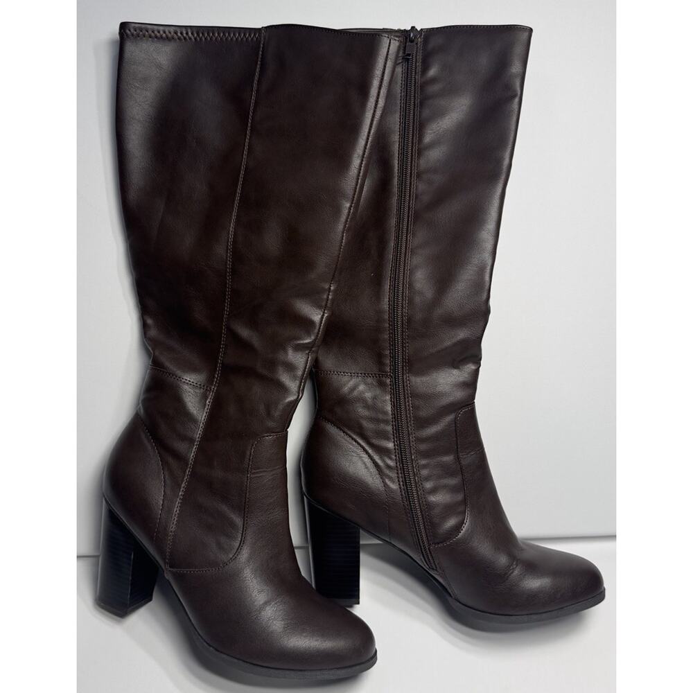 Style & Co Addyy Wide Calf Knee High Boots Women’s 8M Brown Chocolate Block Heel - Picture 8 of 9